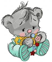 Baby teddy bear with toys 4 embroidery design