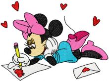Minnie Mouse write Valentine*s day letter embroidery design