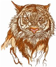 Tiger crossing river embroidery design