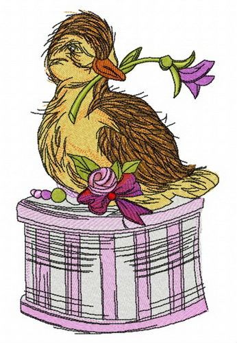 Duck on gift box machine embroidery design