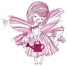 Fairy with watering can sketch embroidery design