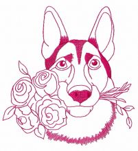 German Shepherd with roses 2 embroidery design