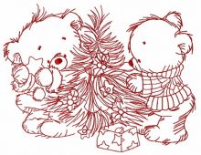 Bear decorating New Year tree 6 embroidery design