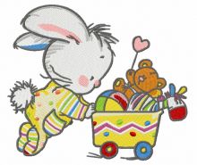 Baby bunny with toys 2 embroidery design