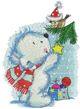 Polar bear decorates New Year tree embroidery design
