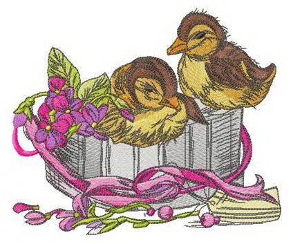 Ducklings in gift box machine embroidery design