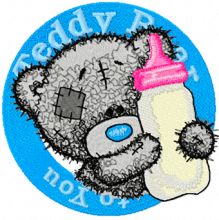 Teddy Bear with a bottle of milk badge embroidery design