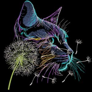 Cat and dandelion bright style embroidery design