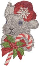 Rabbit with candy cane embroidery design