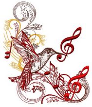 Musical humming-bird embroidery design