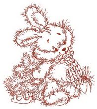 Fluffy bunny with tiny fir tree embroidery design
