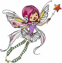 Flying fairy with magic wand embroidery design