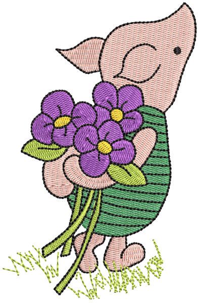 Piglet with bouquet free embroidery design