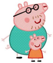 Peppa Pig with dad embroidery design