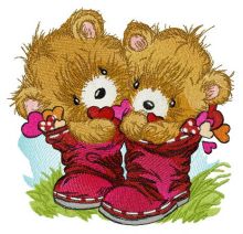 Teddy bears in boots embroidery design