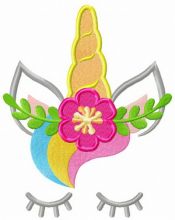 Unicorn with flower wreath embroidery design