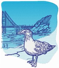 Seagull near bridge embroidery design