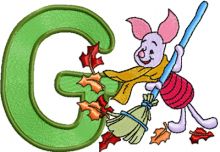 Piglet with letter G embroidery design
