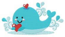 Blue whale with heart embroidery design