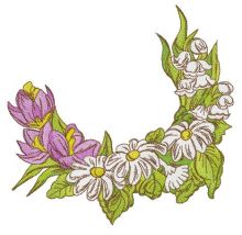 Crocuses, chamomiles and lilies of the valley embroidery design