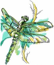 Dragonfly on bush branch embroidery design