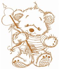 Teddy bear cupid one color embroidery design