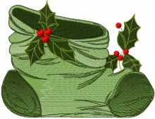 Christmas green sock embroidery design