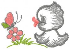 Chicken and flower embroidery design