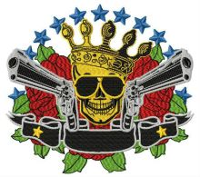 Skull, crown, guns embroidery design