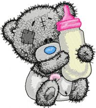 Teddy Bear with a bottle of milk embroidery design