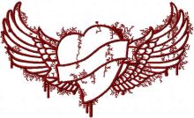 Tribal heart and wings embroidery design
