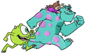 Boo, Mike and Sulley embroidery design