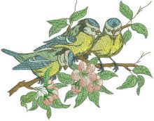 Flock of blue tits embroidery design