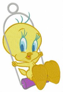 Tweety swings on the perch embroidery design