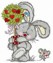 Bunny and mousekin Valentine's Day embroidery design