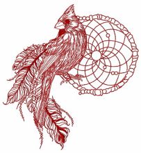 Northern cardinal with dreamcatcher one color embroidery design