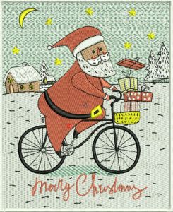 Santa cycling embroidery design
