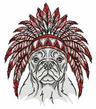 Bulldog with warbonnet embroidery design