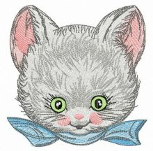 Blue ribbon for kitten embroidery design