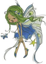 Green Fairy with magic wand embroidery design