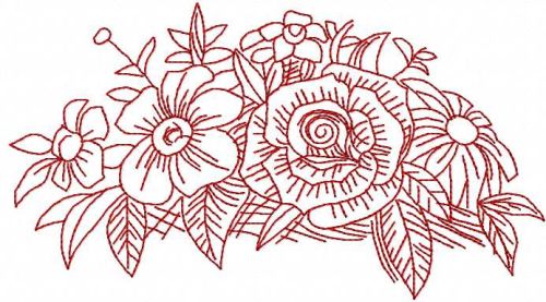 Garden bouquet redwork free embroidery design