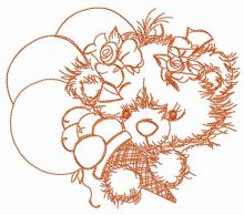 Teddy bear with balloons sketch embroidery design
