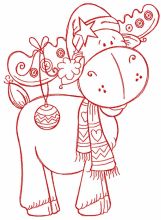 Decorated Christmas moose one color embroidery design