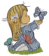 Cute girl playing with butterflies 3 embroidery design