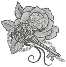 Rose and vintage key 2 embroidery design