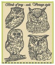Birds of prey - owls. Vintage style embroidery design