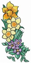Daffodils and violas embroidery design
