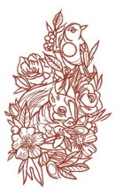 Squirrel and bird one color embroidery design