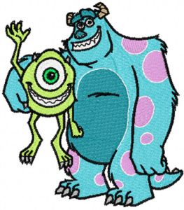 Sulley and Mike embroidery design