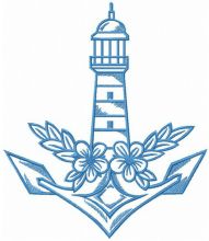 Anchor and lighthouse symbiosis embroidery design